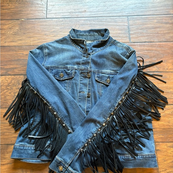 Upcycled Fringe Denim Jacket with Pendleton Wool - Picture 2 of 4